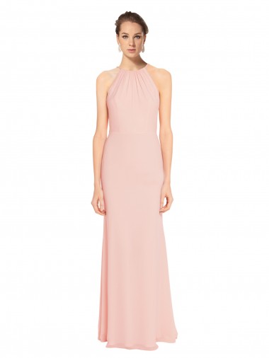 Halter Neck Long Chiffon Pink Sleeveless Bridesmaid Dress Darwin