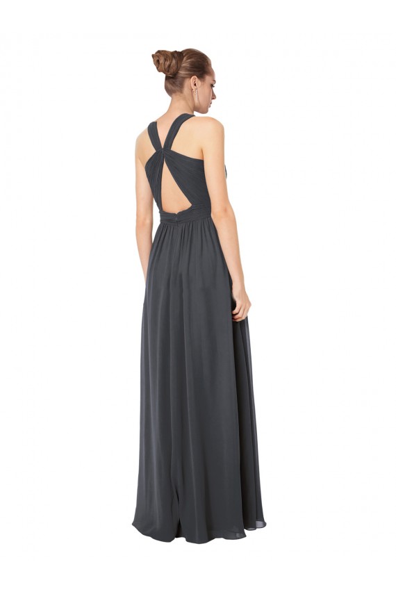 Halter Neck Long Soft Chiffon Stormy Silver Sleeveless Bridesmaid Dress Darwin