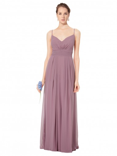 V-Neck Long Soft Chiffon Pink Sleeveless Bridesmaid Gowns Darwin