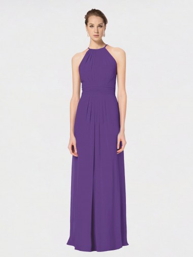 Halter Neck Long Soft Chiffon Plum Purple Sleeveless Bridesmaid Dress Darwin