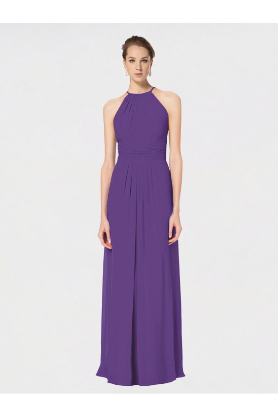 Halter Neck Long Soft Chiffon Plum Purple Sleeveless Bridesmaid Dress Darwin