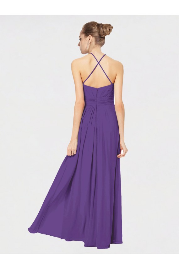 Halter Neck Long Soft Chiffon Plum Purple Sleeveless Bridesmaid Dress Darwin
