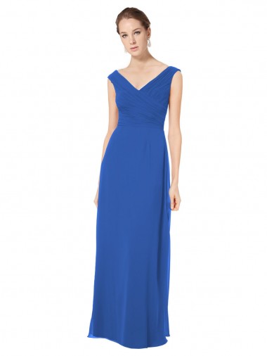 V-Neck Long Soft Chiffon Royal Blue Sleeveless Bridesmaid Dresses Darwin