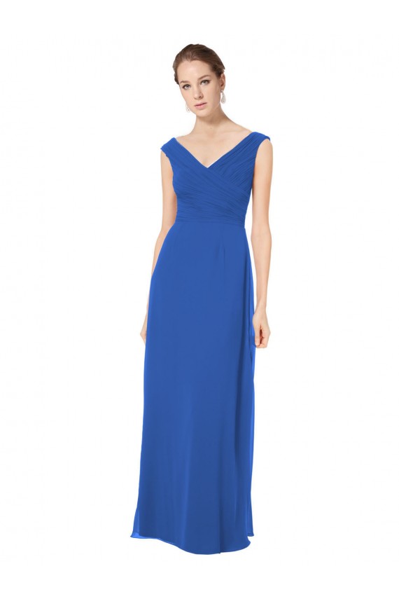 V-Neck Long Soft Chiffon Royal Blue Sleeveless Bridesmaid Dresses Darwin