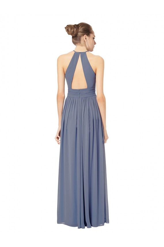 Halter Neck Long Chiffon Royal Blue Sleeveless Bridesmaid Dress / Evening Dress Darwin