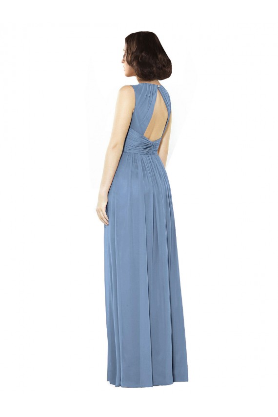 Bateau Neck Long Soft Chiffon Dusty Blue Sleeveless Bridesmaid Dress Darwin