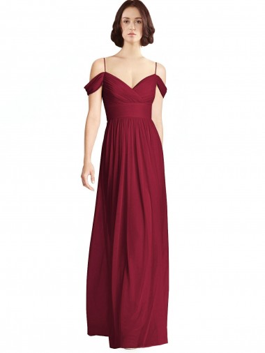 V-Neck Long Soft Chiffon Burgundy Sleeveless Bridesmaid Dresses Darwin