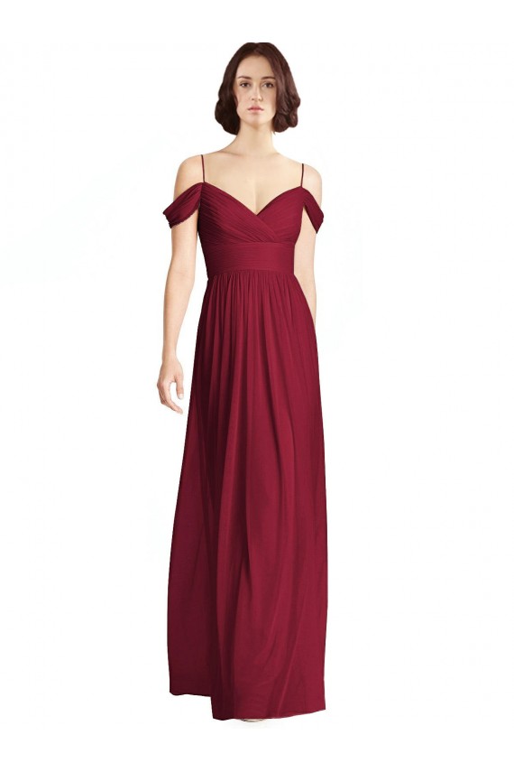 V-Neck Long Soft Chiffon Burgundy Sleeveless Bridesmaid Dresses Darwin