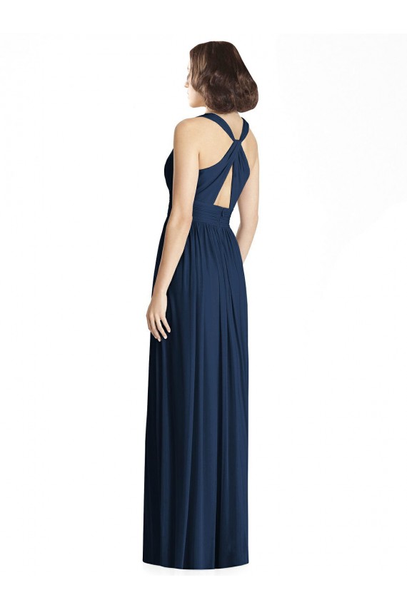 V-Neck Long Floor Length Chiffon Dark Navy Sleeveless Bridesmaid Dress Darwin