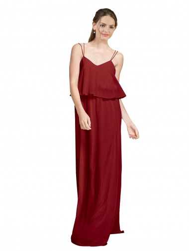 Spaghetti Straps Long Chiffon Burgundy Sleeveless Bridesmaid Dress Darwin