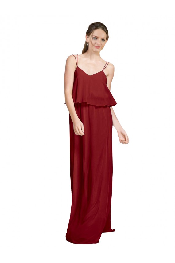 Spaghetti Straps Long Chiffon Burgundy Sleeveless Bridesmaid Dress Darwin