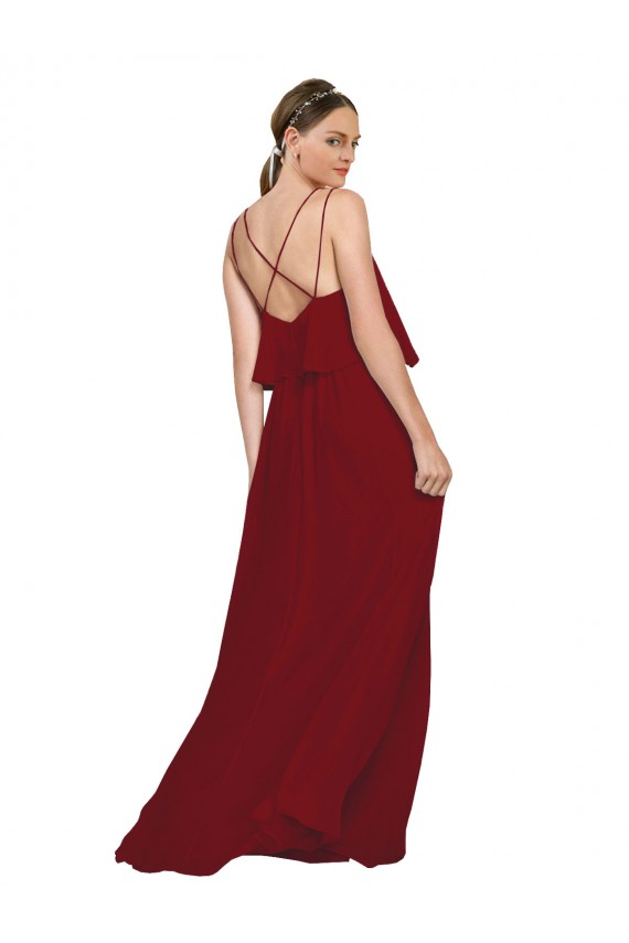 Spaghetti Straps Long Chiffon Burgundy Sleeveless Bridesmaid Dress Darwin