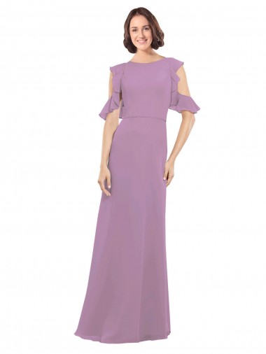 High Neck Long Soft Chiffon Dark Lavender Cold Shoulder Bridesmaid Dresses Darwin