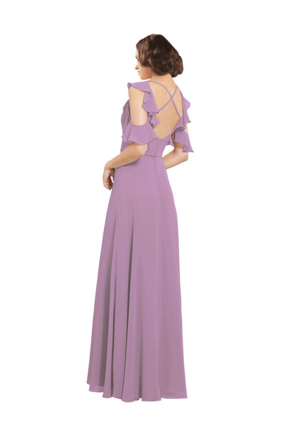 High Neck Long Soft Chiffon Dark Lavender Cold Shoulder Bridesmaid Dresses Darwin