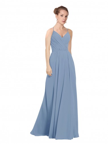V-Neck Long Soft Chiffon Dusty Blue Sleeveless Evening Dress / Bridesmaid Dress Darwin