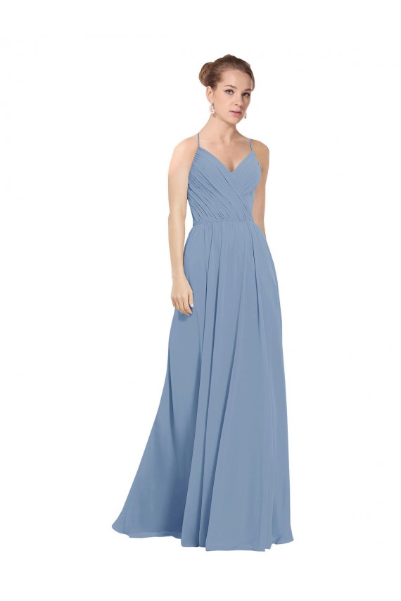 V-Neck Long Soft Chiffon Dusty Blue Sleeveless Evening Dress / Bridesmaid Dress Darwin