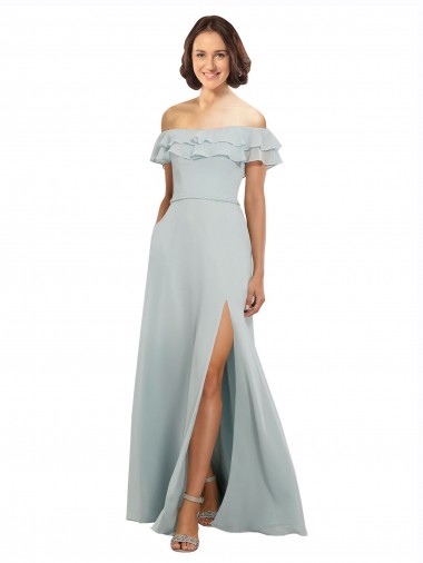 Off the Shoulder Long Soft Chiffon Sea Glass Sleeveless Bridesmaid Dress Darwin