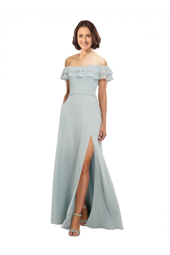 Off the Shoulder Long Soft Chiffon Sea Glass Sleeveless Bridesmaid Dress Darwin