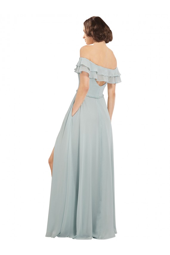 Off the Shoulder Long Soft Chiffon Sea Glass Sleeveless Bridesmaid Dress Darwin