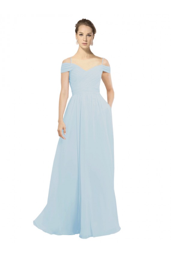 Off the Shoulder Long Soft Chiffon Sea Glass Sleeveless Evening Dress / Bridesmaid Dress Darwin