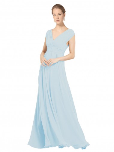 V-Neck Long Soft Chiffon Sea Glass Sleeveless Bridesmaid Dress Darwin