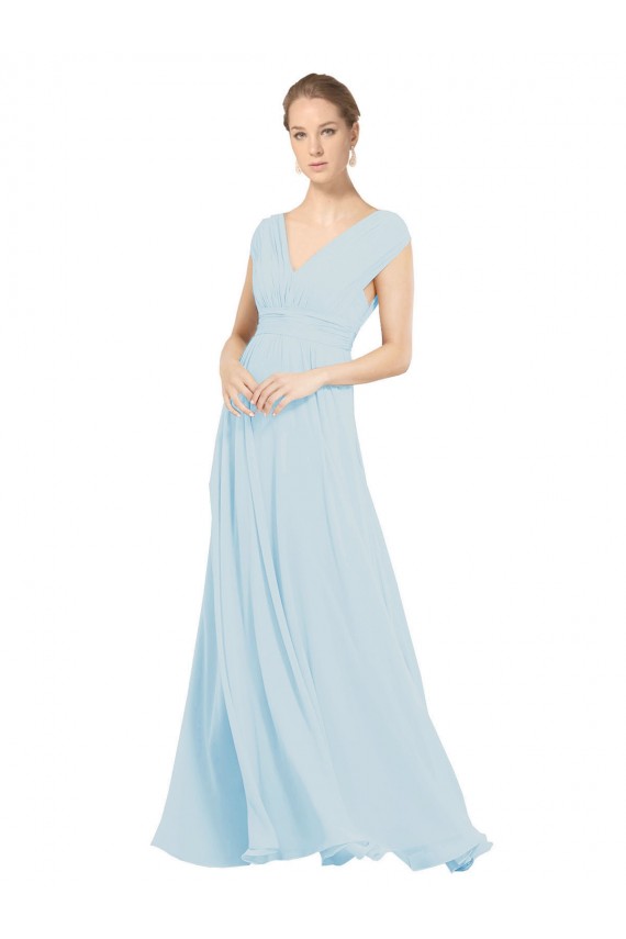 V-Neck Long Soft Chiffon Sea Glass Sleeveless Bridesmaid Dress Darwin