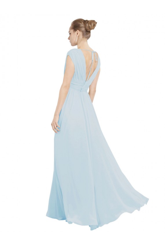 V-Neck Long Soft Chiffon Sea Glass Sleeveless Bridesmaid Dress Darwin
