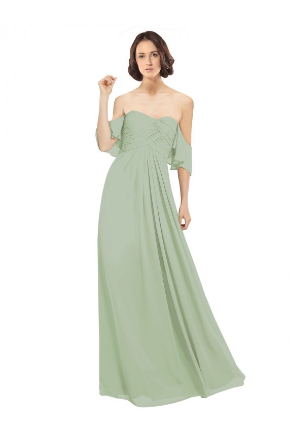 Off the Shoulder Long Soft Chiffon Smoke Green Cold Shoulder Bridesmaid Dress Darwin