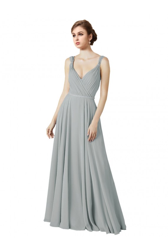V-Neck Long Chiffon Silver Sleeveless Bridesmaid Dress / Evening Dress Darwin