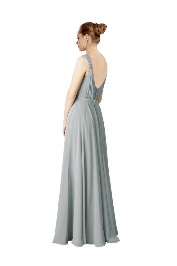 V-Neck Long Chiffon Silver Sleeveless Bridesmaid Dress / Evening Dress Darwin