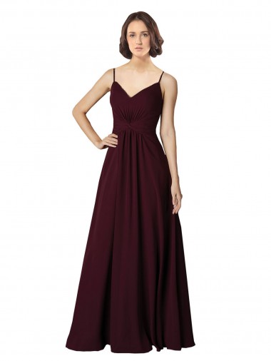 V-Neck Long Soft Chiffon Burgundy Gold Sleeveless Bridesmaid Gown Darwin