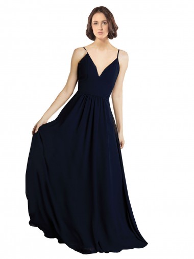 V-Neck Long Chiffon Dark Navy Sleeveless Bridesmaid Dress & Gowns Darwin