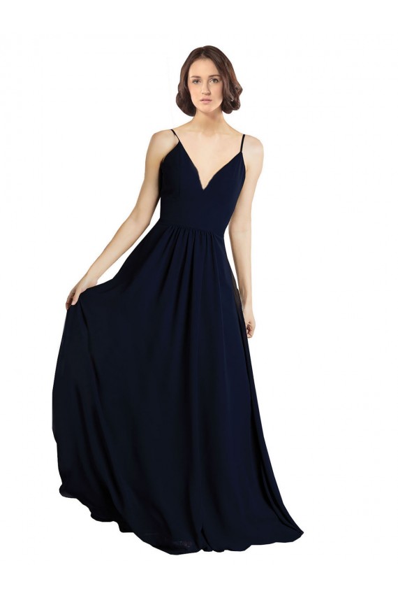 V-Neck Long Chiffon Dark Navy Sleeveless Bridesmaid Dress & Gowns Darwin