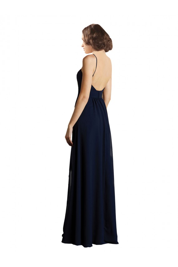 V-Neck Long Chiffon Dark Navy Sleeveless Bridesmaid Dress & Gowns Darwin