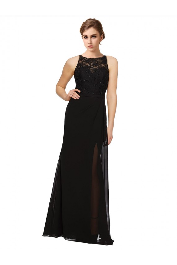 High Neck Long Soft Chiffon & Lace Black Sleeveless Bridesmaid Dress Darwin