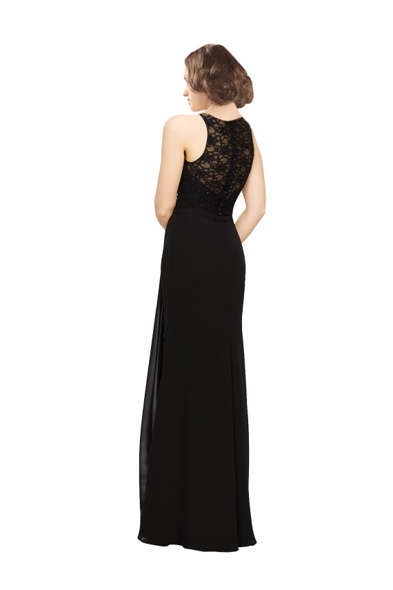 High Neck Long Soft Chiffon & Lace Black Sleeveless Bridesmaid Dress Darwin