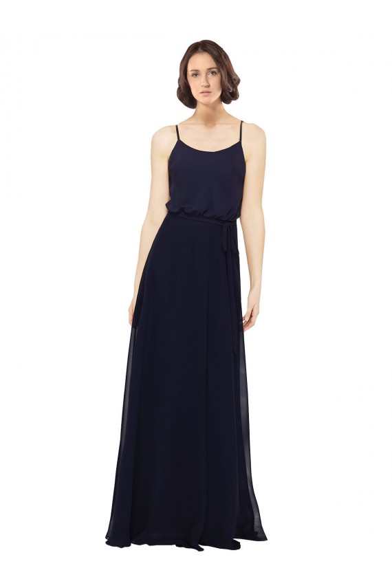 Scoop Neck Long Soft Chiffon Dark Navy Sleeveless Bridal Party Dress Darwin