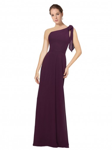 One Shoulder Long Soft Chiffon Grape Sleeveless Bridesmaid Dresses Darwin