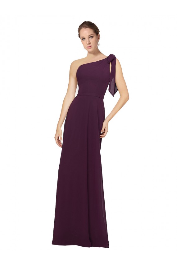 One Shoulder Long Soft Chiffon Grape Sleeveless Bridesmaid Dresses Darwin