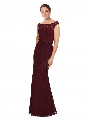 Bateau Neck Long Soft Chiffon Burgundy Gold Cap Sleeves Bridesmaid Dress Darwin