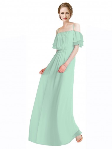Spaghetti Straps Long Soft Chiffon Mint Green Sleeveless Bridesmaid Dress Darwin