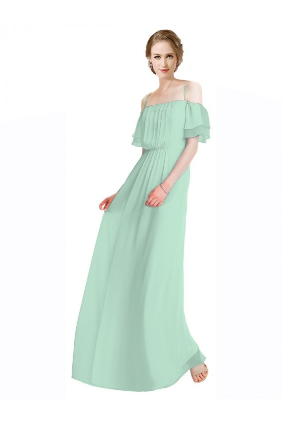 Spaghetti Straps Long Soft Chiffon Mint Green Sleeveless Bridesmaid Dress Darwin
