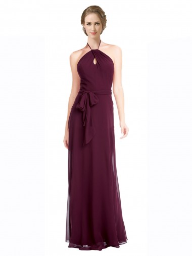 Halter Neck Long Soft Chiffon Burgundy Sleeveless Evening Dress / Bridesmaid Dress Darwin