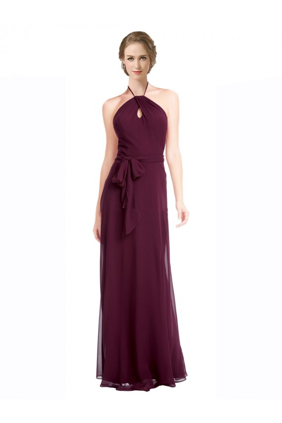 Halter Neck Long Soft Chiffon Burgundy Sleeveless Evening Dress / Bridesmaid Dress Darwin