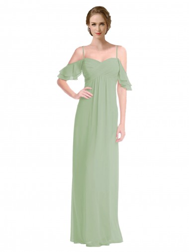 Spaghetti Straps Long Soft Chiffon Smoke Green Sleeveless Formal Dress / Bridesmaid Dress Darwin