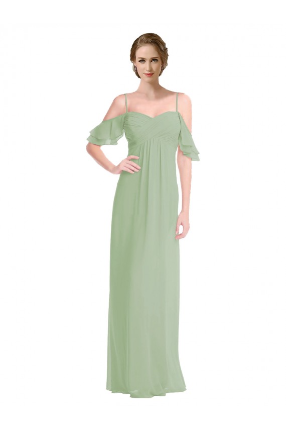 Spaghetti Straps Long Soft Chiffon Smoke Green Sleeveless Formal Dress / Bridesmaid Dress Darwin