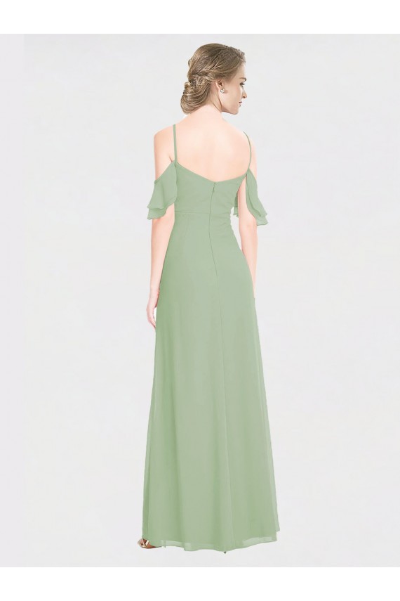 Spaghetti Straps Long Soft Chiffon Smoke Green Sleeveless Formal Dress / Bridesmaid Dress Darwin