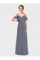 V-Neck Long Soft Chiffon Slate Grey Flutter Sleeves Bridesmaid Dress Darwin