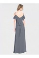 V-Neck Long Soft Chiffon Slate Grey Flutter Sleeves Bridesmaid Dress Darwin