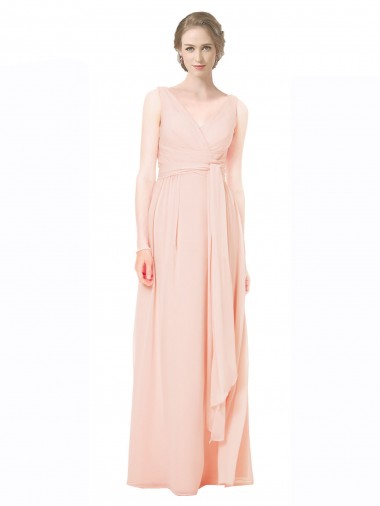 V-Neck Long Chiffon Sleeveless Wedding Party Dress Darwin